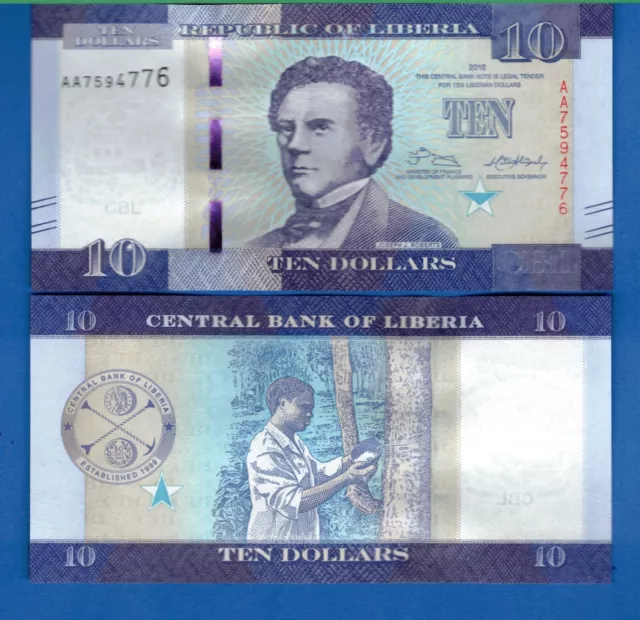 Liberia P-32 Ten Dollars 2016 World Paper Money Currency Uncirculated Banknote