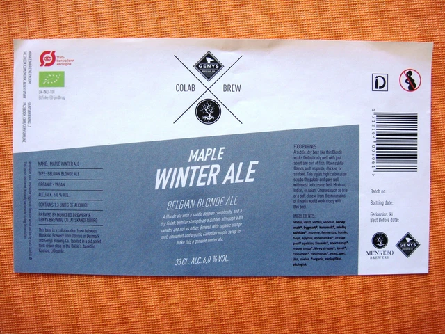Danish microbrewery beer label - Munkebo Br. ODENSE - Winter Ale - DENMARK