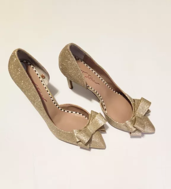 Betsey Johnson Womens Prince Gold Slip On Bow D'Orsay Heels Size 9