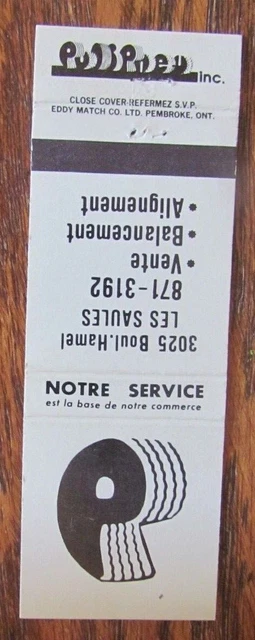 Tires Matchbook Cover: Pods Pneu Quebec City Empty Matchcover -D2