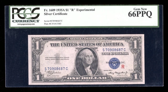 DBR 1935-A $1 Silver Experimental (R) Gem Fr. 1609 PCGS 66 PPQ Serial S70908687C
