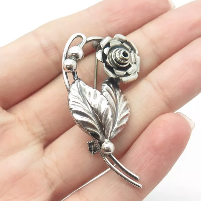 925 Sterling Silver Vintage E. Dragsted Denmark Rose Blossom Pin Brooch