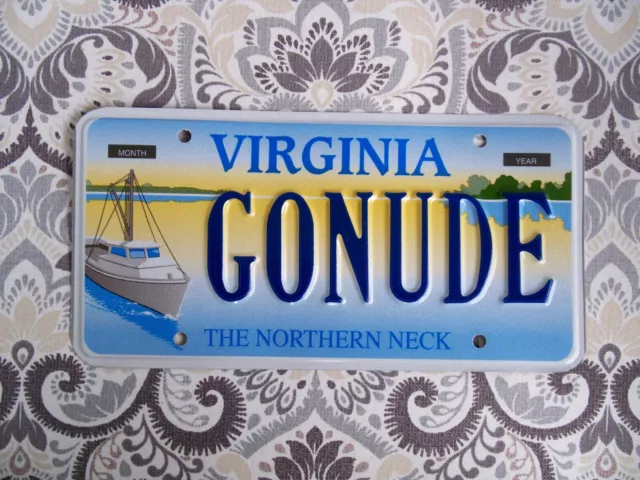 2019 Virginia The Northern Neck Vanity License Plate GO NUDE Naked On The Boat !