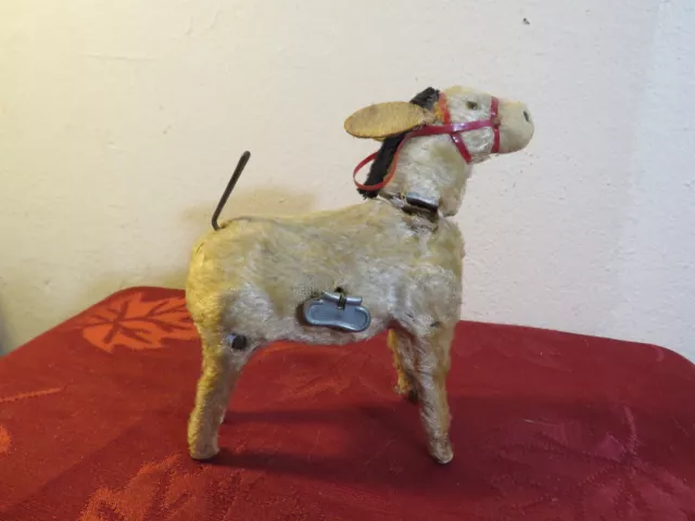 Vintage Tin & Plush Brown Donkey Wind up Toy 1950's, not working