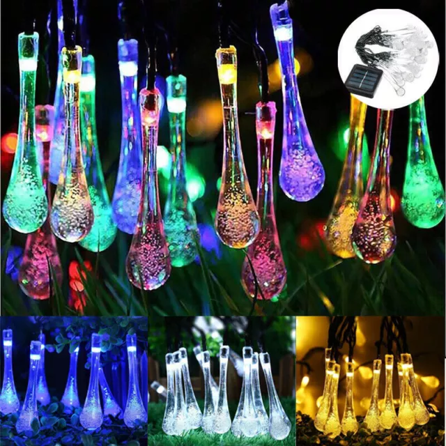 30-50 LED Solar Powered Raindrop Teardrop Fairy String Lights Outdoor Garden UK