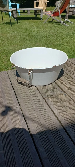 Garneck Bassine Émaillée Vintage 30 Cm Grand Bol Mélangeur En Émail Résistant Aux Rayures Multi-usages Cuisine Et Lavage De Visage Usage Domestique