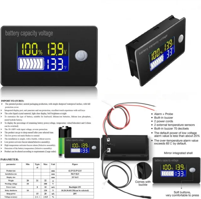 Fasizi Indicatore della capacità batteria Display a 12V LCD Voltmetro...