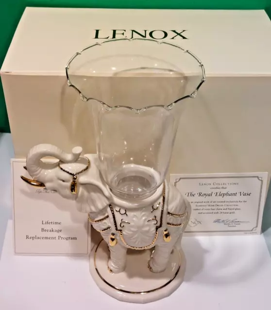 LENOX ROYAL IVORY ELEPHANT VASE SET -- 11 inches tall -- -- NEW in BOX with COA