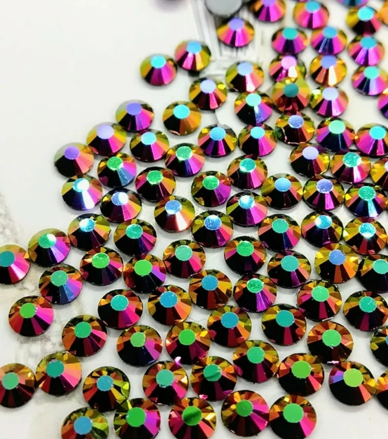 Cristales de espalda plana opacos arco iris metálico grado AAAA SS20 AB HOTFIX 100 piezas