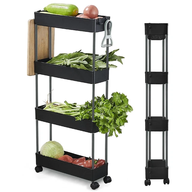 Chariot De Rangement Métallique 5 étages – Avec Roulettes – Dimensions 102x44x26 Cm – Noir – Pour Cuisine, Salle De Bain - 3