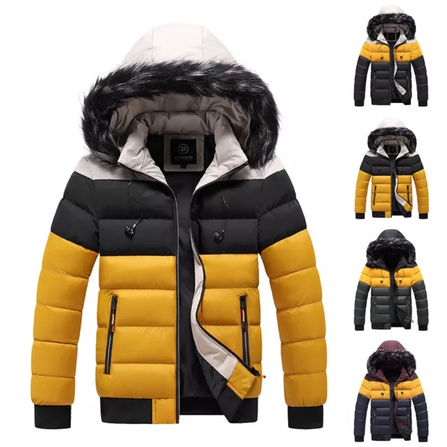 MEN'S WINTER PARKA Overcoat Quilted Padded Jacket with Faux Fur Hood ...