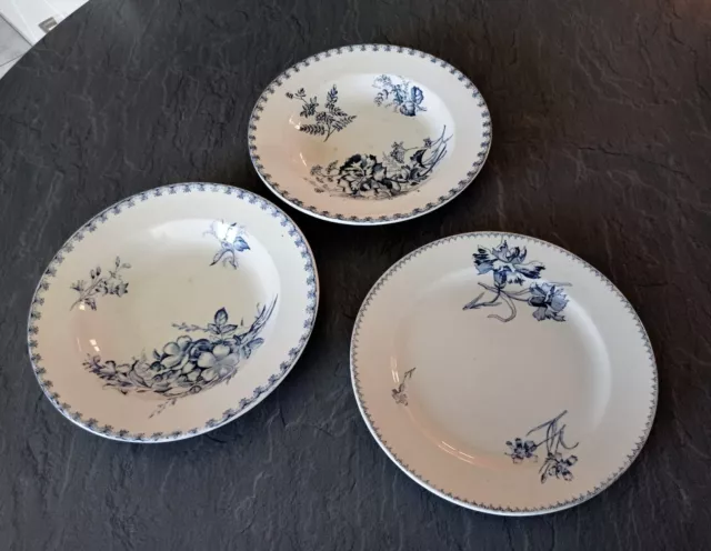 -- Lot Ancienne Assiette Faiencerie De Sarreguemines - Vega Bouquet Oeillets U&C