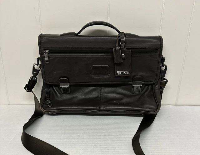 Tumi Bag Brown ALPHA Napa leather Slim Flap Messenger Bag Briefcase Business Bag