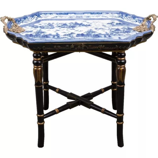 Chinoiserie Blue and White Porcelain Tray Table - Blue Willow