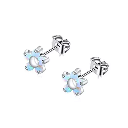 Titanium Opal Stud Earrings for Women Girls Labret Flower Earrings Hypoallergeni