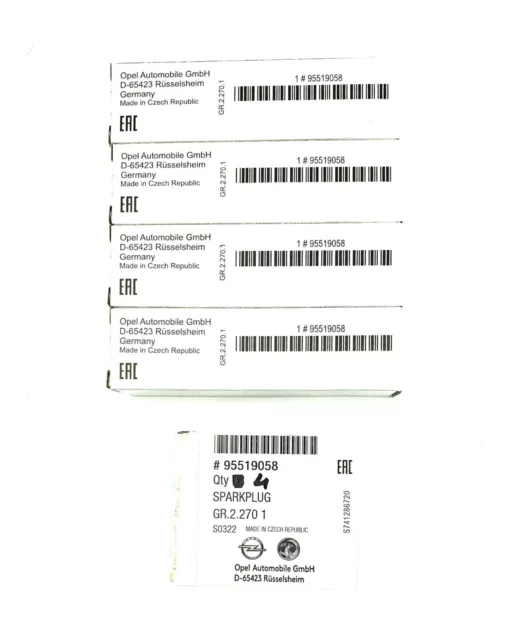 4x Original Opel Bougies Astra, Corse, Vectra, Zafira, Insigne A- 95519058