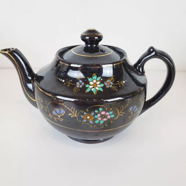Vtg Small Japanese Teapot Made In Occupied Japan Moriage Hand Painted Redware