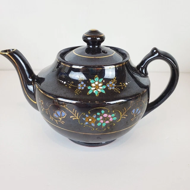 Vtg Small Japanese Teapot Made In Occupied Japan Moriage Hand Painted Redware