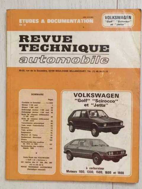 RTA Revue Technique Automobile / Volkswagen Golf Scirocco Jetta