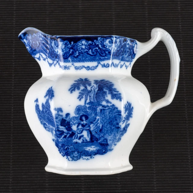 ANTIQUE FLOW BLUE New Wharf Pottery Pitcher England Six Sided c 1890 £