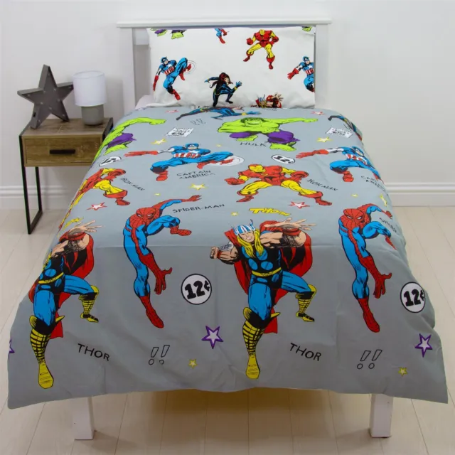 Copripiumone singolo grigio Marvel Comics set biancheria da letto reversibile Spiderman Hulk