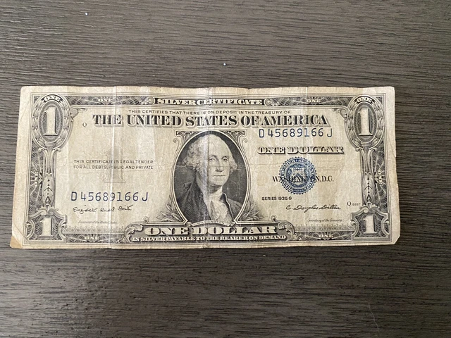 1935 or 1957 One Dollar Blue Seal Note Silver Certificate Old US Bill $1 Money