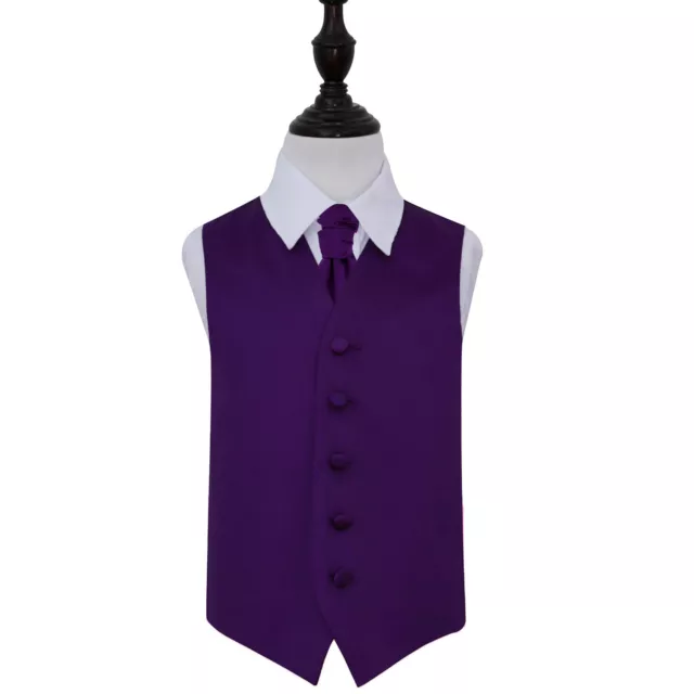 DQT Satin Plain Solid Purple Boys Wedding Waistcoat & Cravat Set