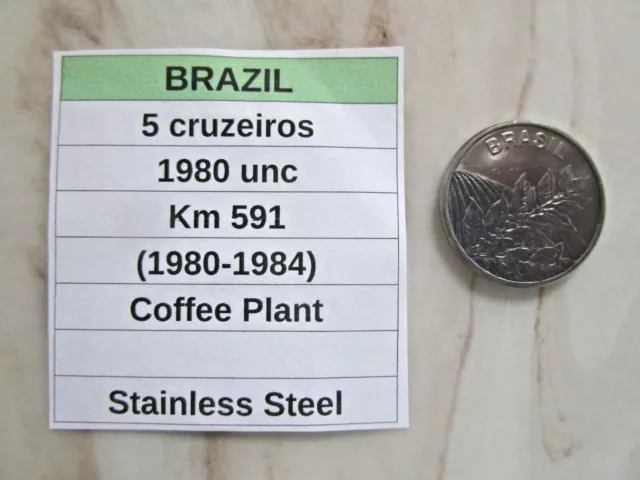 BRAZIL, 5 cruzeriros, 1980  unc, Km 591 (1980-1984),  Stainless Steel