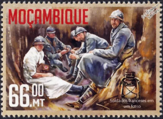 WWI 1916 BATTLE OF VERDUN Trench Warfare: French Army Soldiers & Nurse Stamp