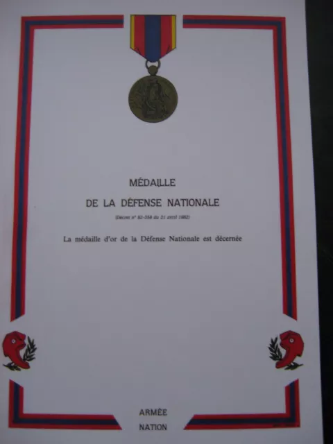 Diplome Vierge Medaille Defense Nationale Echelon Or