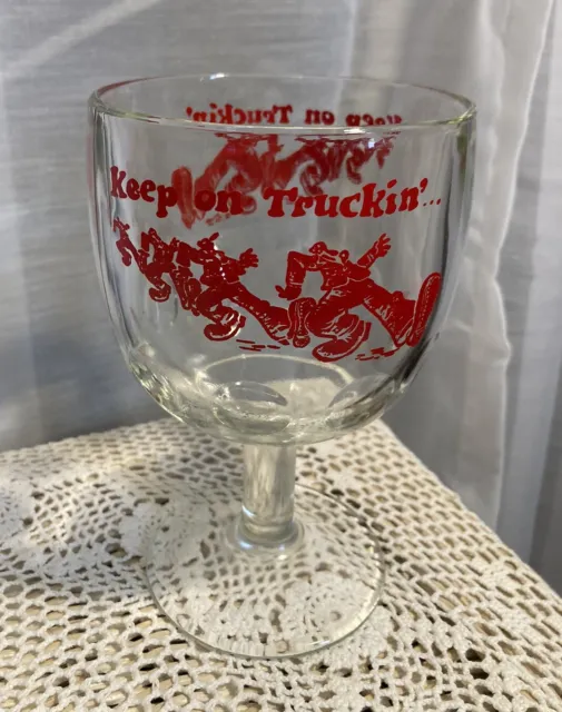 1970's “Keep On Truckin' “ Thumbprint Glass Goblet Retro Mid Century