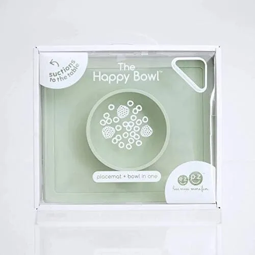 ezpz Happy Bowl (Sage) - 100% Silicone Suction Bowl with Built-in Placemat