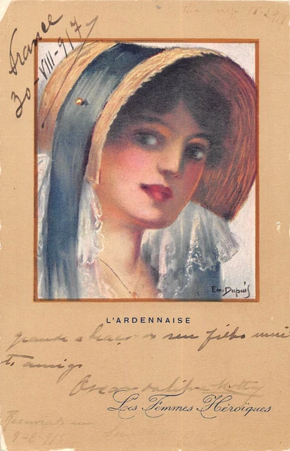 CPA GUERRE / ILLUSTRATOR E.m.DUPUIS FEMMES HEROIQUES L'ARDENNES