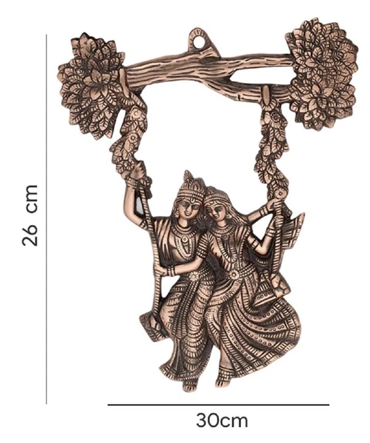 METAL RADHA KRISHNA Wall Hanging Jhula Statue God Idols Copper Finish
