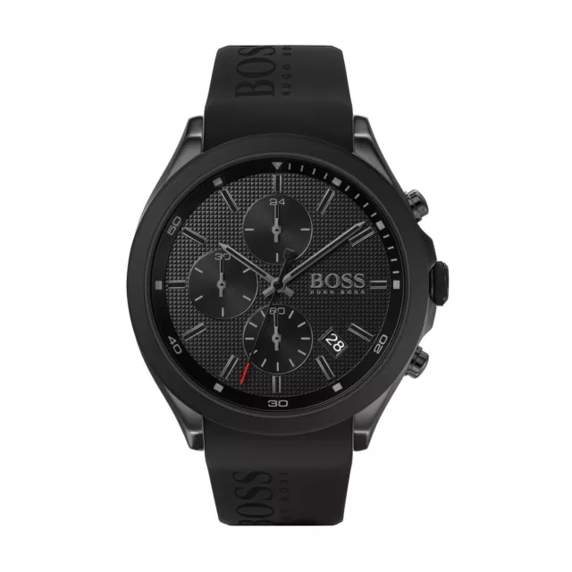 New Genuine Hugo Boss Mens Watch Hb1513720 Velocity Black Dial & Silicone Strap