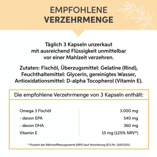 Omega 3 Kapseln 1000mg | Fischöl hochdosiert 3000mg Tagesdosis 18% EPA & 12% DHA 3