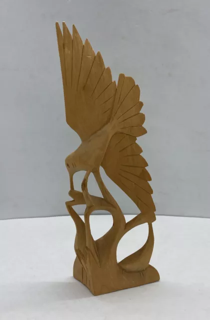 Hand Made Carved Wood Hummingbird Statue Figurine 7-1/4” Tall