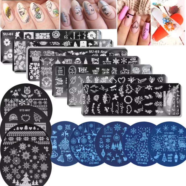 Nail Art Stamping Flower Geometry Template Kit Plate Stamper Scraper Christmas