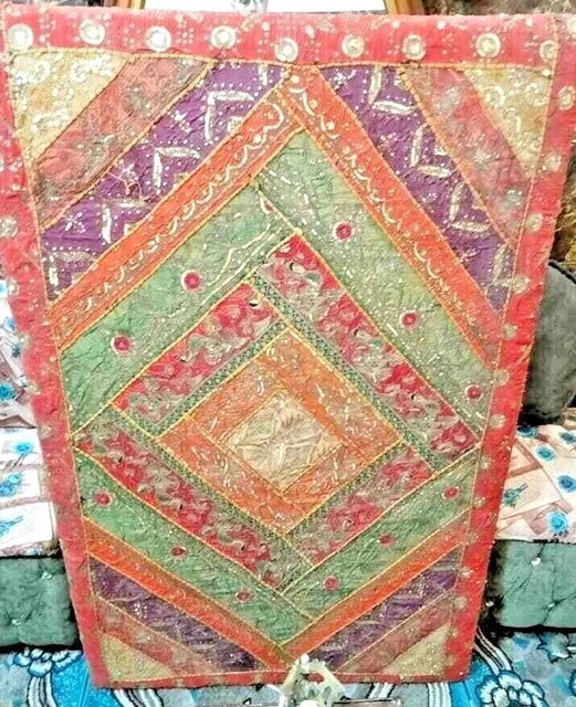 Vintage Painting Burmese Tapestry Hand Embroidered With Beads and Sequins, Decor