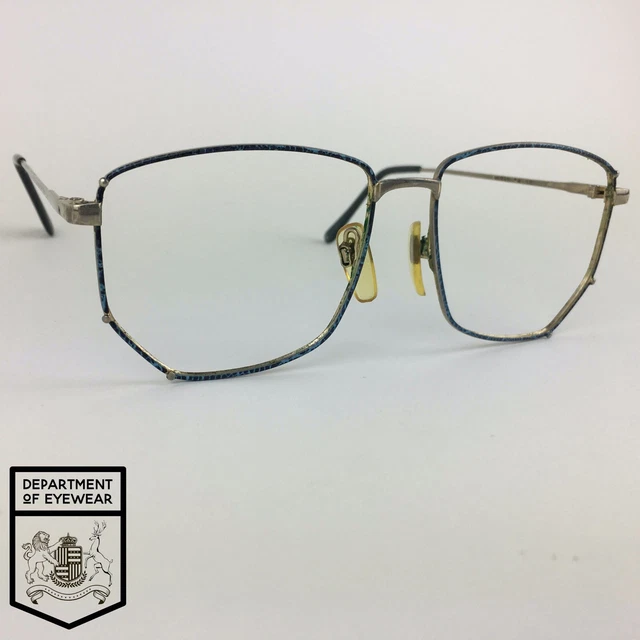 Occhiali Vintage Eschenbach Finline 3307 Titanio, Montatura Ovale Blu E Argento, Nuovi Stock Vecchio