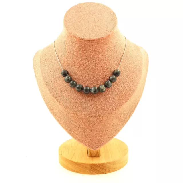 Collier 10 perles Labradorite 8 mm. Chaine en acier inoxydable Collier femmes,