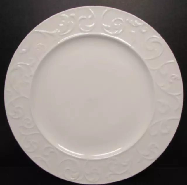 Parchment Engraved by Mikasa Salad Plate All White Embossed Scroll Rim b55