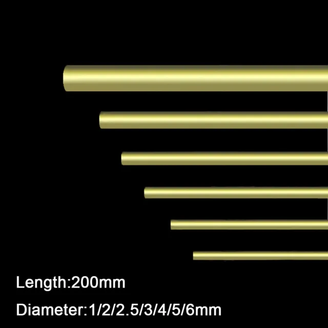 Solid Brass Round Bar Rod Length 200mm Diameter 1mm 2mm 2.5mm 3mm 4mm 5mm 6mm