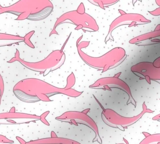 Pink  Sealife Narwhals Whales Dolphin Shark  Nautical Ocean by Spoonflower BTFQ