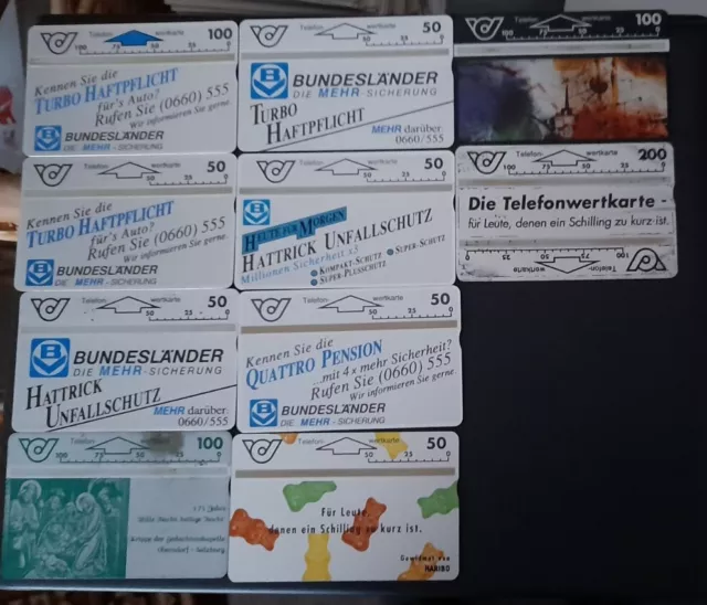 10 Telefonkarten Österreich Telefonwertkarte diverse Versicherungen s. Foto