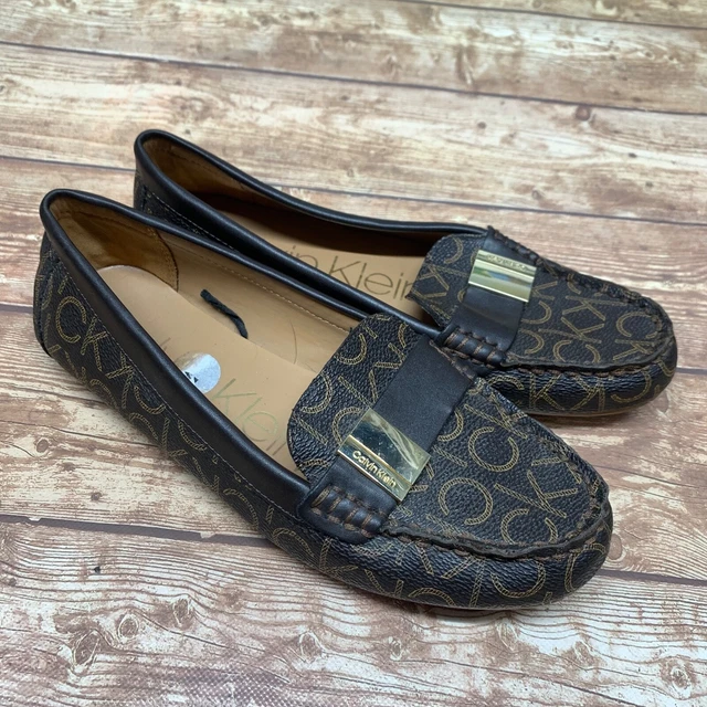 CALVIN KLEIN LETA cream loafers size 8 leather flats comfort work