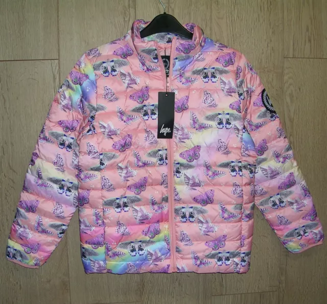 BNWT HYPE Girls Pink Butterfly Puffer Jacket Coat Age 11-12 NEW RRP £64