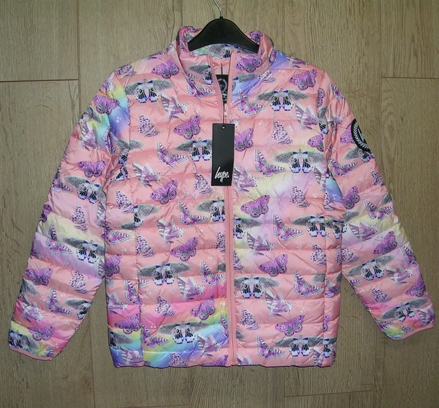 BNWT HYPE Girls Pink Butterfly Puffer Jacket Coat Age 11-12 NEW RRP £64