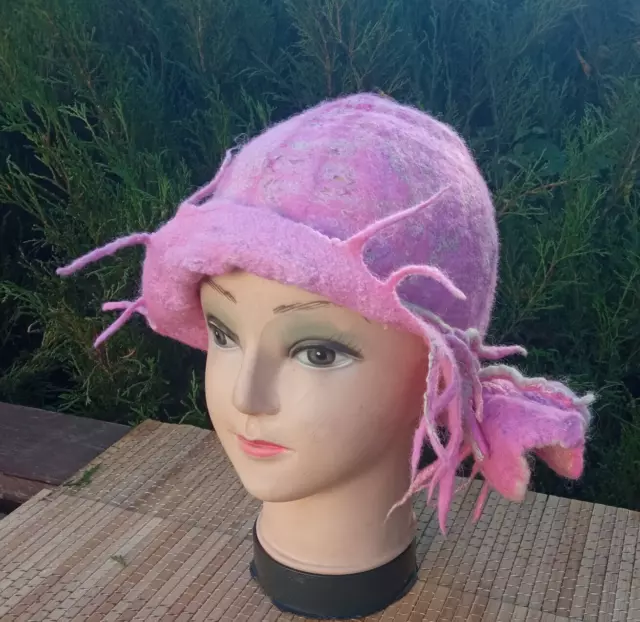 Sombrero fieltro mujer verano rosa con ala.fieltro fino nuno.sombrero...