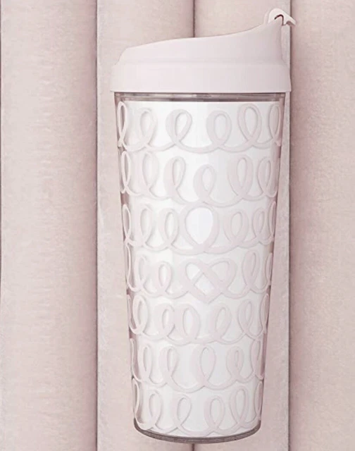 Kate Spade Bride Wedding Insulated Double Wall Travel Mug Pink Heart Knot 16oz